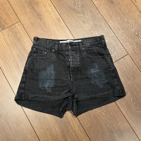 BRANDY MELVILLE Women's Distressed Denim High-Waist Shorts in Black│Size US 4 - Picture 14 of 14